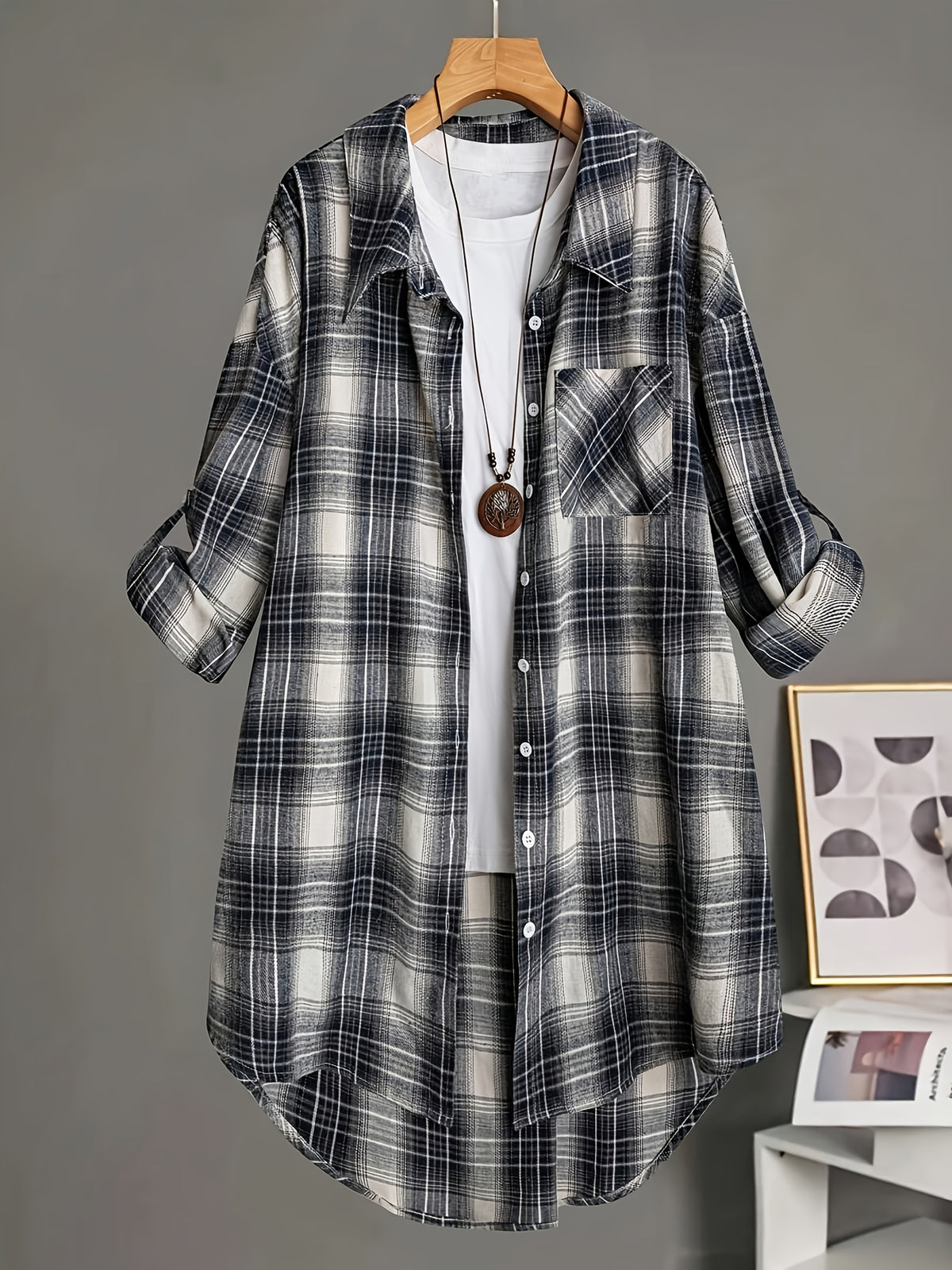 Plus Size - Plus Size - Classic Tartan Check Shirt, Mid-Length/Spring/Autumn Style/Women'S Clothing - Mixed colors