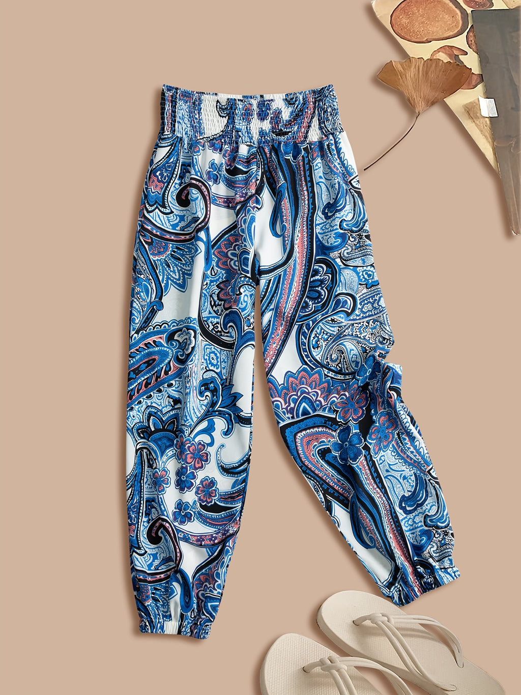 Vacation Full Body Printed High-Waist Elastic Waist Fashion Long Pants - Multicolor 4