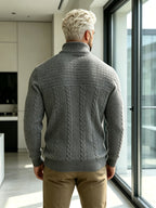 Joshmei OBM Halloween Men's Old Money Style Stand Collar Henley Shirt, Twisted Cable Knit Patchwork Checkered Long Sleeve Top, Comfortable and Warm Pullover, Suitable for Beach Vacations and Daily Wear, Men's Birthday Gift - Dark Gray