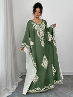 Casual Women's Middle Eastern Ethnic Print Loose Robe - Dark Green