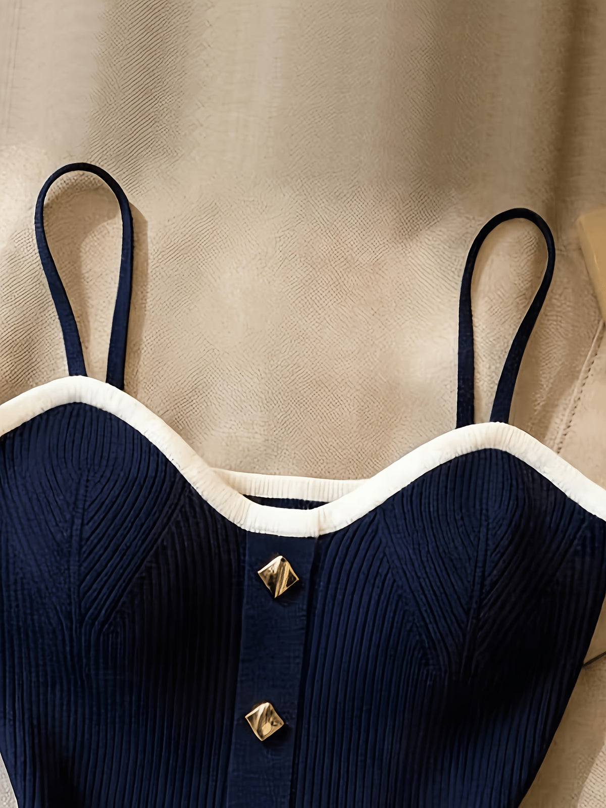 Women'S Contrast Color Patchwork Camisole Sweater (Size Runs Small, Recommend Up 1 Size) - Navy Color