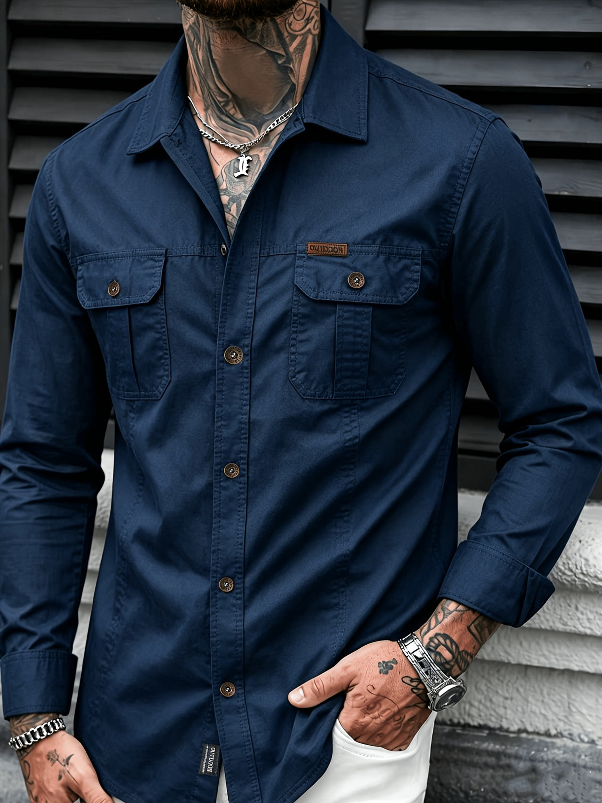 Men'S Autumn/Winter Casual Long-Sleeve Shirt, Quick-Dry Top T-Shirt, Fashionable And Versatile Men'S Clothing, Suitable for Daily Work, Shopping, Travel, Vacation, Or Leisure Activities. It Can Also Be Given As a Gift to Others - Deep Blue