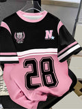 Women's Casual Street T-shirt with 28 Digit Mother and Letter Print, S Academy Style Women's T-shirt, the Best Gift for Friends and Family - Mixed colors