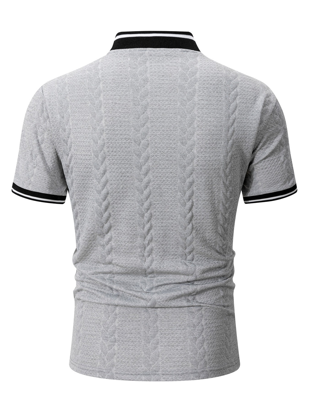 4pcs Solid Color Textured Texture Stand Collar Short Sleeve Men'S Contrast Striped Baseball Collar Short Sleeve Polo Shirt Summer Half-Button Baseball Collar T-Shirt Casual All-Match Top, Contrast Trimmed Collar And Cuffs, Front Zipper Design - Black+Light Gray+Khaki+Khaki