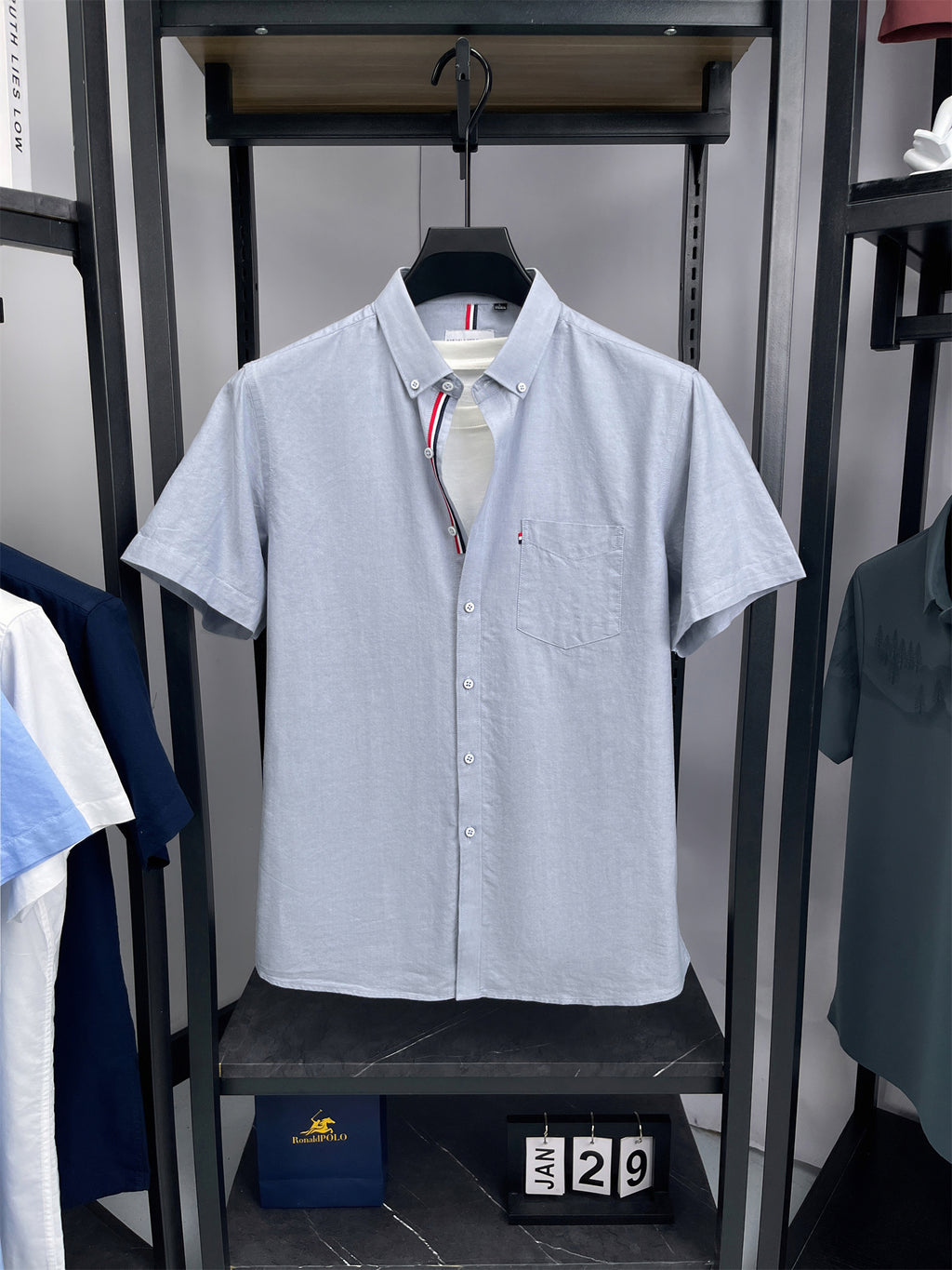 Men's Pure  Short-Sleeve Shirt, High Quality, Suitable for Business, Outerwear, Home, Gatherings, Parties, Skin-Friendly, Breathable, Fine Texture, Mature Style - Beige Gray