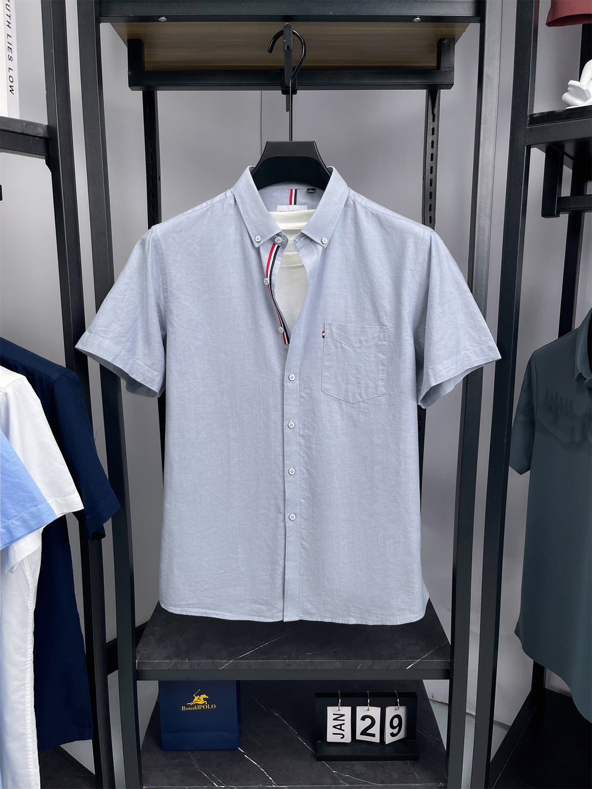 Men's Pure  Short-Sleeve Shirt, High Quality, Suitable for Business, Outerwear, Home, Gatherings, Parties, Skin-Friendly, Breathable, Fine Texture, Mature Style - Beige Gray