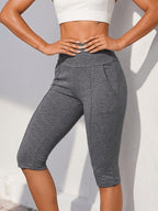 An Elegant High-waist Butt-lifting Cropped Pants, High-stretch Banded Pocket Tight-fitting Fitness Pants, Stretchy and Loungewear Pants for Women - Dark Gray