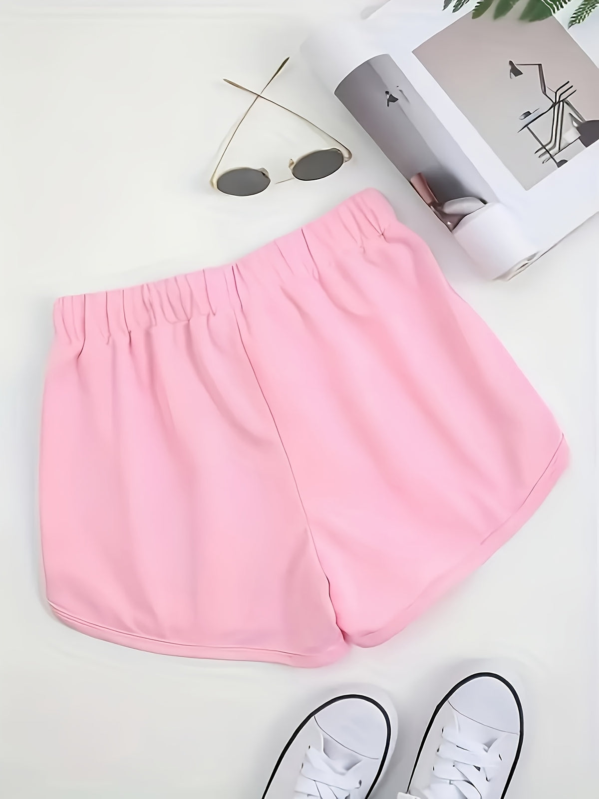 Women's Shorts with "OK" Letter Pattern, Fashionable Casual Shorts - Pink