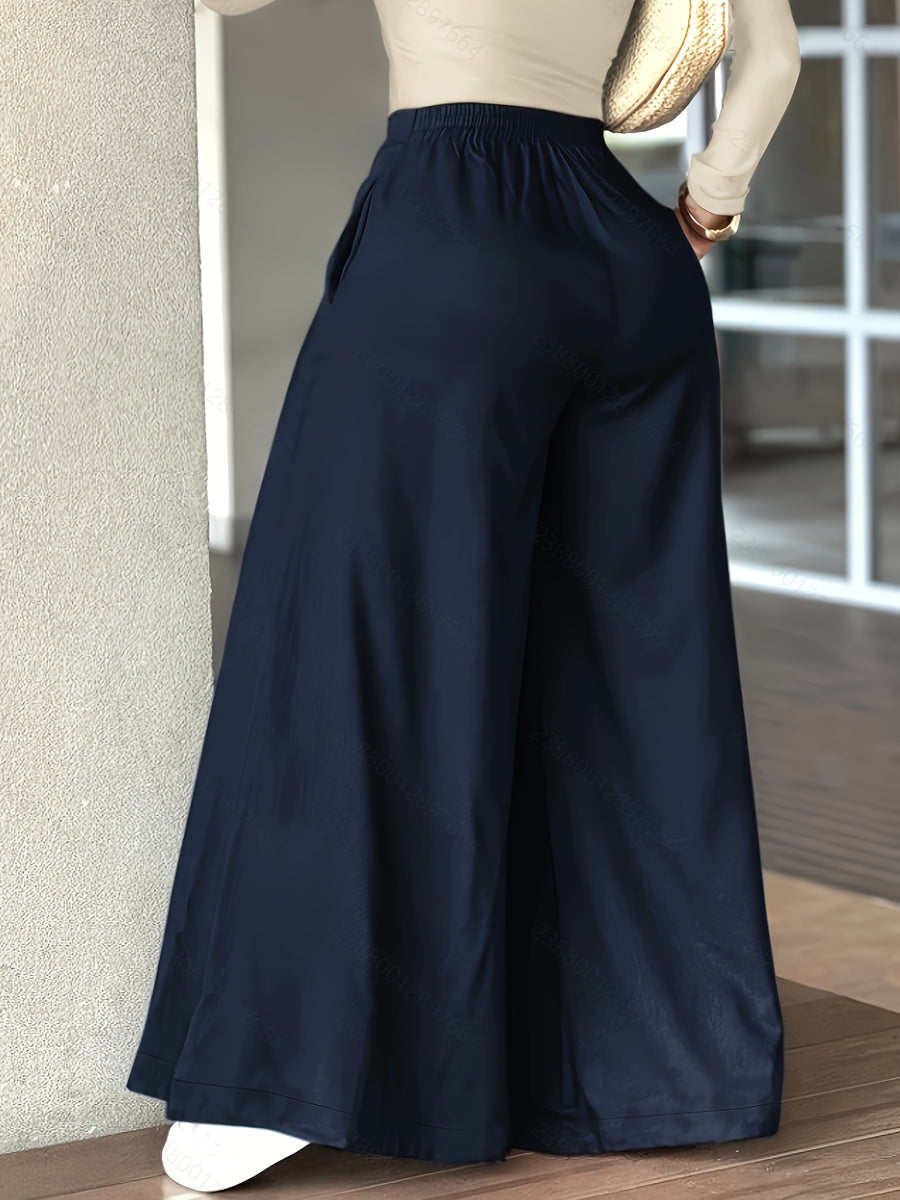 Women's Slim-Fit Casual Pants, Spring-Summer-Autumn Long Pants, High-Waist Fashion Pocket Casual Pants, High-Waist Versatile Casual Wide-Leg Pants - Deep Blue