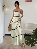 Women's Elegant Spring/Summer Top and Skirt Set for Parties, Vacation, Casual - Apricot