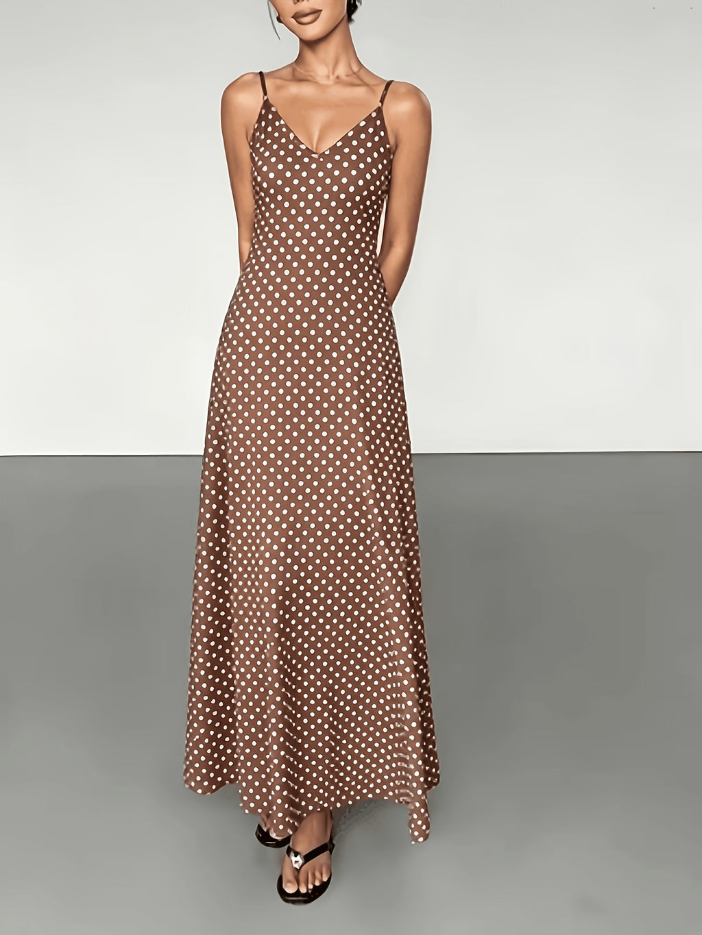 Women'S Polka Dot Print Cami Backless Temperament French Dress, Women'S Summer Long Slim Waist-Cinching High-End Design Printed Skirt, Travel Vacation Long Dress - Mixed colors