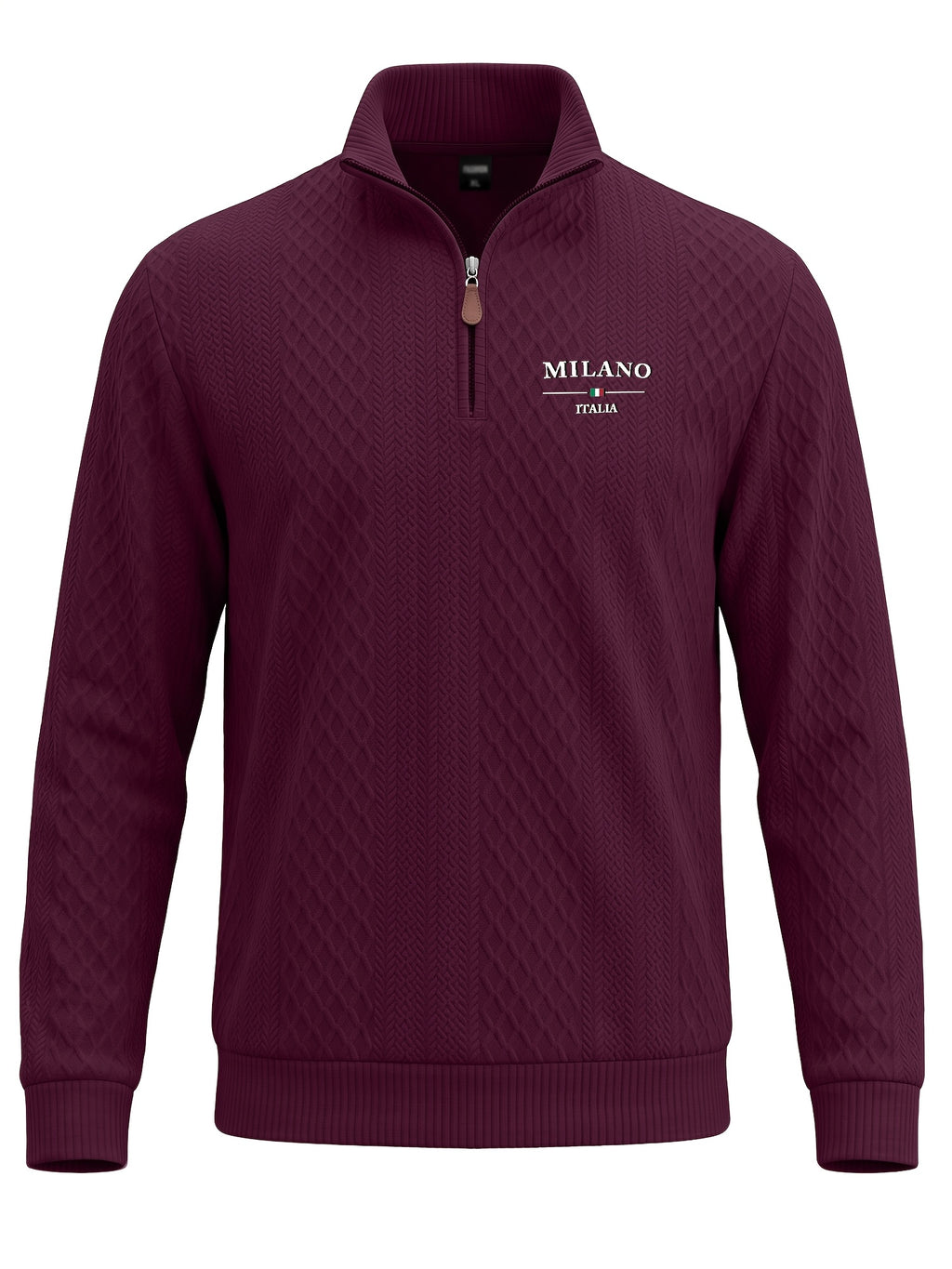 BOWZ Men's Fashion Henley Shirt, Solid Color Half-Zip Knit Top, Autumn/Winter Casual Long-Sleeve T-Shirt, Stylish and Versatile, Warm and Breathable, Suitable for Outdoor Sports and Daily Wear, Random Fabric Texture - Deep Red