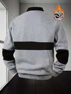 Men'S Casual POLO Shirt with Color Block Design | Button Collar, Loose Fit, Machine Washable, Ideal for Leisure and Gifts - Light Grey