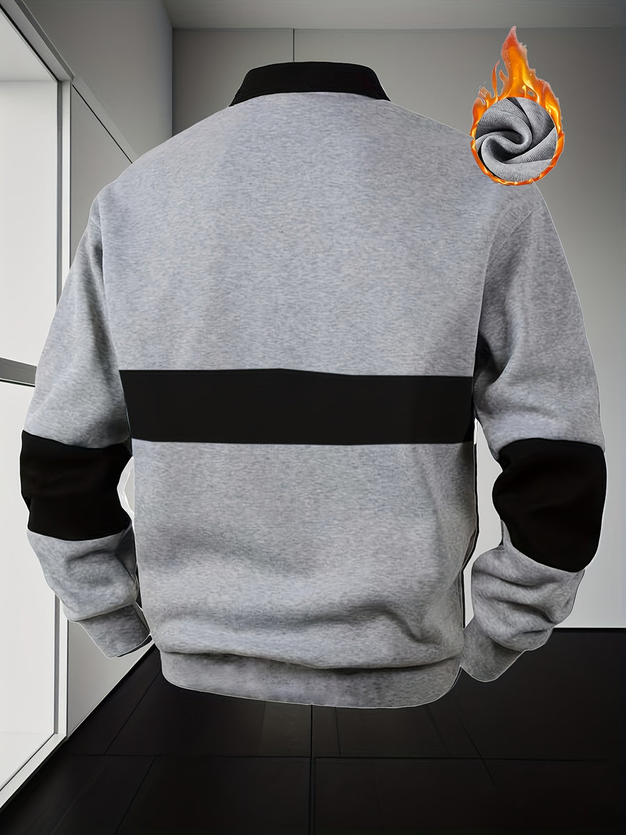 Men'S Casual POLO Shirt with Color Block Design | Button Collar, Loose Fit, Machine Washable, Ideal for Leisure and Gifts - Light Grey