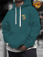 Warner Bros Official 1pc, Vintage Monochrome Gilded Original Art BOOM Exploding Crooked Heart Wolf Cartoon Streetwear Hoodie - Men's Fashion Hoodie, Double-Sided Front and Back Print, Adjustable Drawstring Loose and Comfortable Sweatshirt - Green