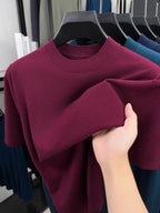 Men'S Summer Short-Sleeve Knit Top, Classic Round Neck Easy Solid Color Design, Breathable And Moisture-Wicking, Fashionable And Versatile in Multiple Colors, Suitable for Casual And Athletic Wear - Sauce Red