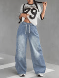 High Street Straight Jeans Women'S Loose Spring Summer Autumn Casual Cargo Pants - Light Blue