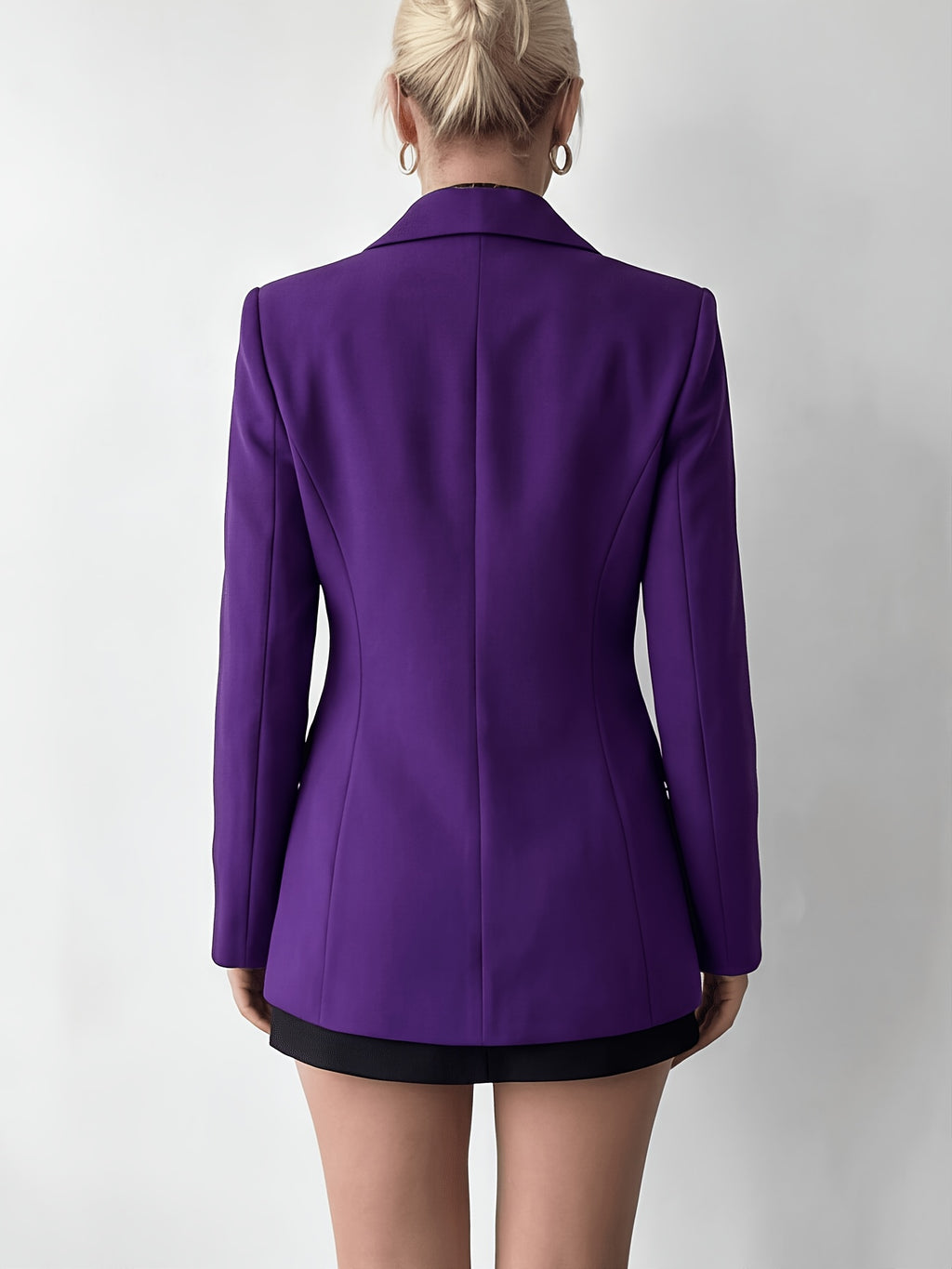 2026 Women'S Spring/Autumn New Style Long Sleeve Solid Color Irregular Design Women'S Suit Jacket with Lining And Pockets - Violet Blue