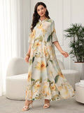 Elegant Floral Print Loose Dress - Multicolor