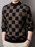 Men'S Sweater Pullover, Autumn Winter New Thick Warm Knit Top, Sequined Plaid Color-Block Men'S Shirt, Men'S Clothing 24709 - Beige Color