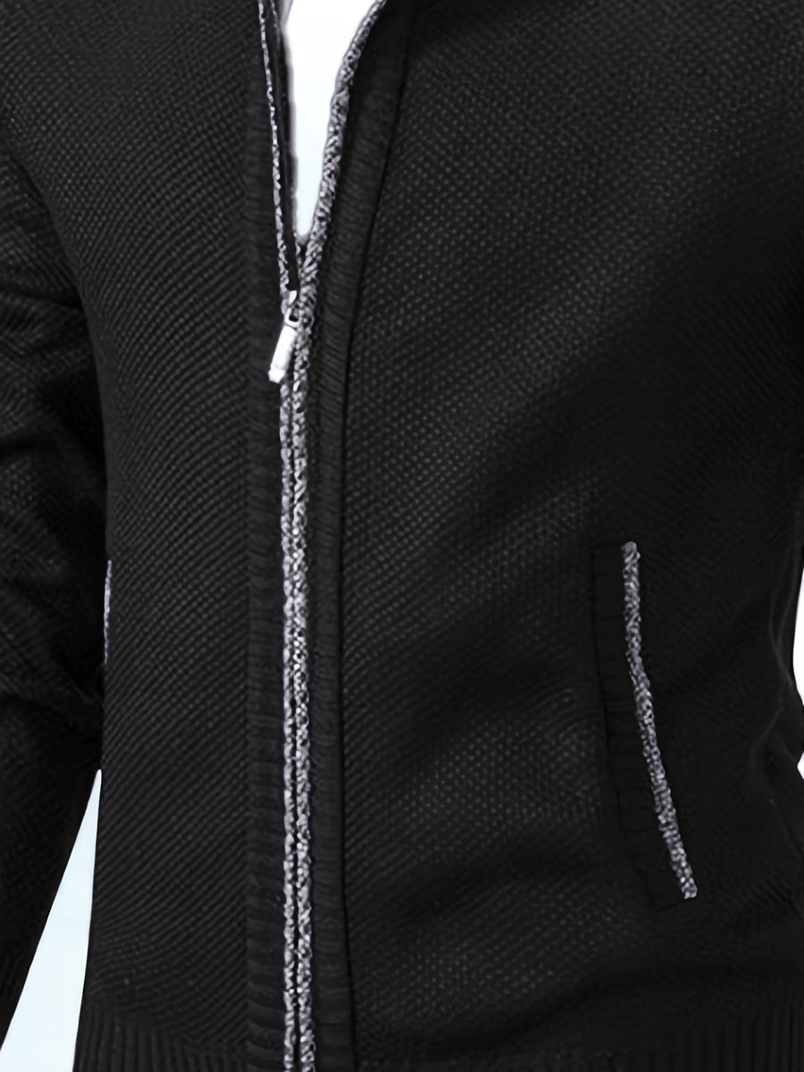 Single Casual Knitted Jacket with Stand-Up Collar And Smooth Zipper, Comfortable And Loose Retro Style, Versatile And Durable for Upper Body. (Includes Jacket) - Black