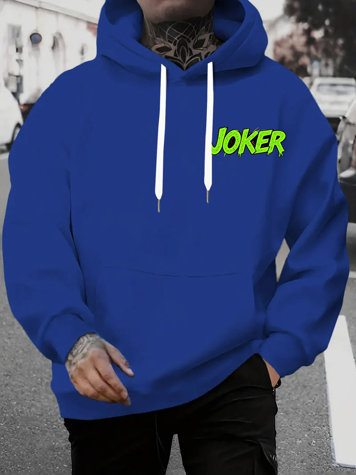 WB Warner Men'S New Trendy Hoodie, Clown-Themed Printed Design Hoodie, Daily Casual Drawstring Hoodie, Long Sleeve Hoodie, Machine Washable, Multifunctional Sports And Leisure Loose Fit Men'S Hoodie - Blue