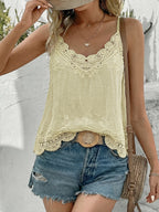 New Fashionable Women's Elegant Embroidered Hollow-Out Lace Camisole, Bohemian Artistic Holiday Casual Sleeveless Top, Suitable for Spring, Summer, and Autumn Outings, a Versatile Camisole Choice for Valentine's Day Dates - 【Light Yellow】