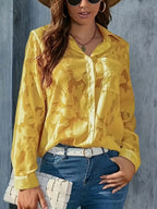 Elegant Collar Button- Shirt - Solid Color Semi-Sheer Blouse, Lapel Collar Button Front, Machine Washable Year-Round Versatile Top for Casual & Professional Wear () - Special Line - Yellow