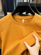 Men'S Solid Color Quick-Dry Round Neck T-Shirt, Versatile for Daily Commute And Light Sports, Breathable with Micro-Perforations, Enhanced Ventilation, Comfortable And Non-Sticky in Summer - Orange