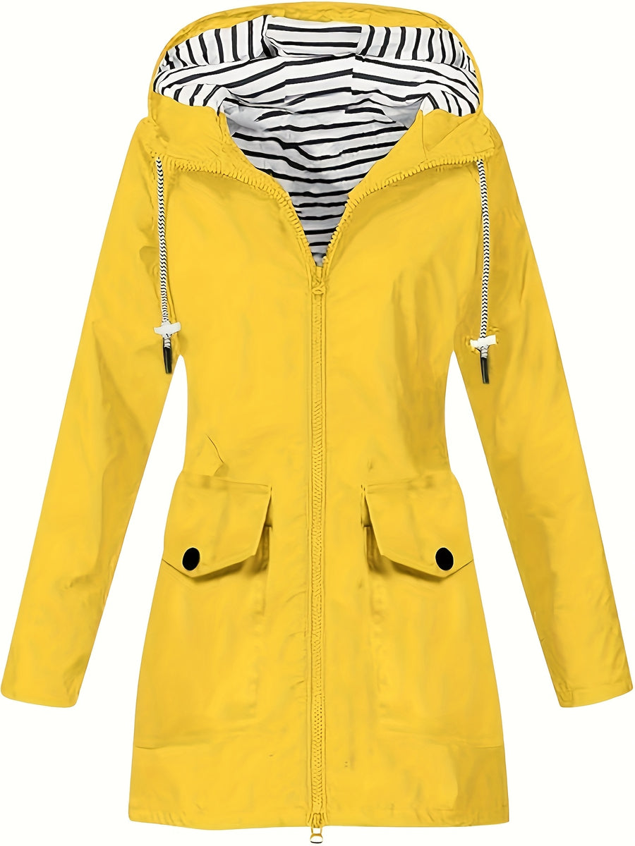 Women's jacket hooded lightweight outdoor long hooded windbreaker - Yellow