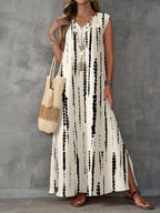 Women's Casual Minimalist Geometric Print Dress, Suitable for Spring/Summer Vacation Wear, Summer Dress - Milky