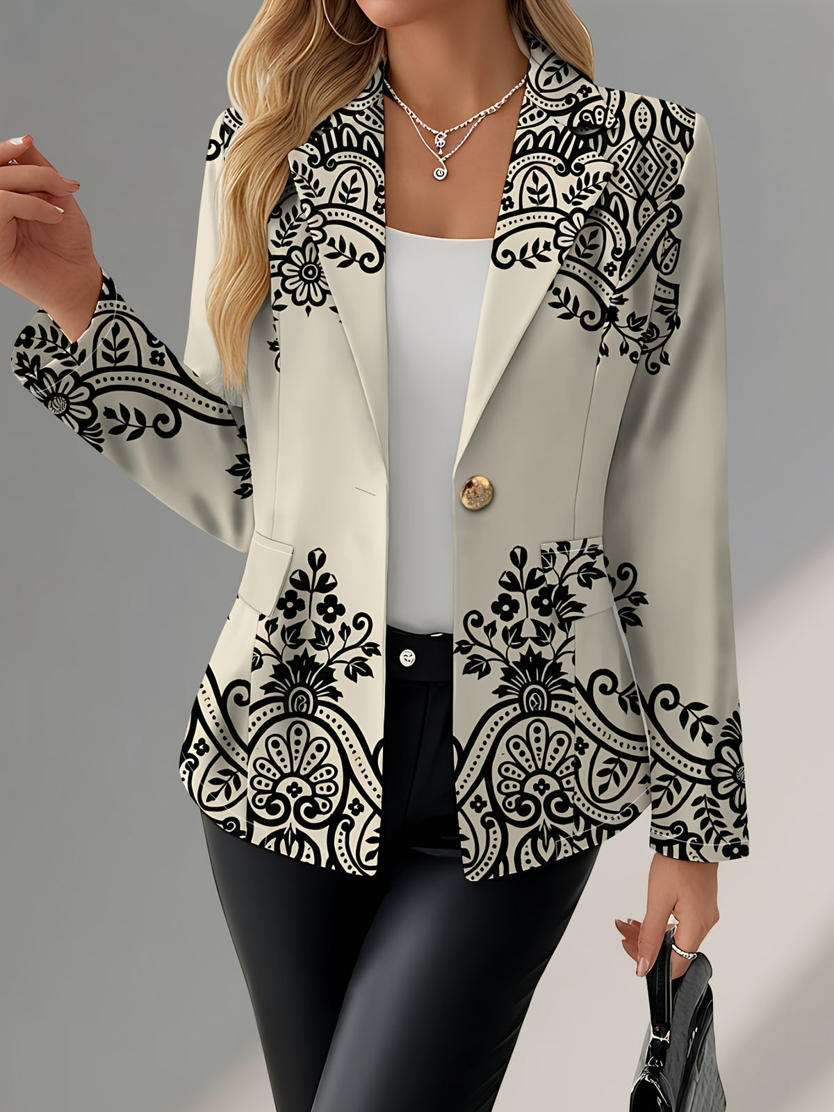 Women's coat Autumn long-sleeved fashion Women's outfit Beautiful Women's coat Elegant andexquisite Women's suits A modern and elegant blazer Street Party CampusVersatile Jacket - White