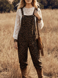 Women's Overalls, Coffee-Colored Leopard Print Overalls, Casual and Loose Fit - Coffee Color