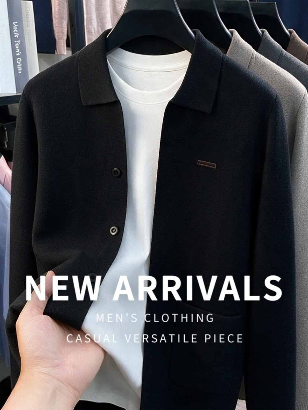 Men's Knitted Cardigan Coat, New Autumn/Winter Arrival, Thickened and Warm, Business Casual, Classic and Versatile, Solid Color Knitwear, Outdoor Leisure, Soft Fabric, Pullover Top MJ - Black