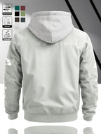 Fashion Casual Men'S Contrast Color Hooded Cardigan Long Sleeve Jacket, Letter Print, Comfortable And Versatile, Suitable for Autumn Winter JK5682, Sporty, Breathable, Regular Fit, Daily - Light Grey