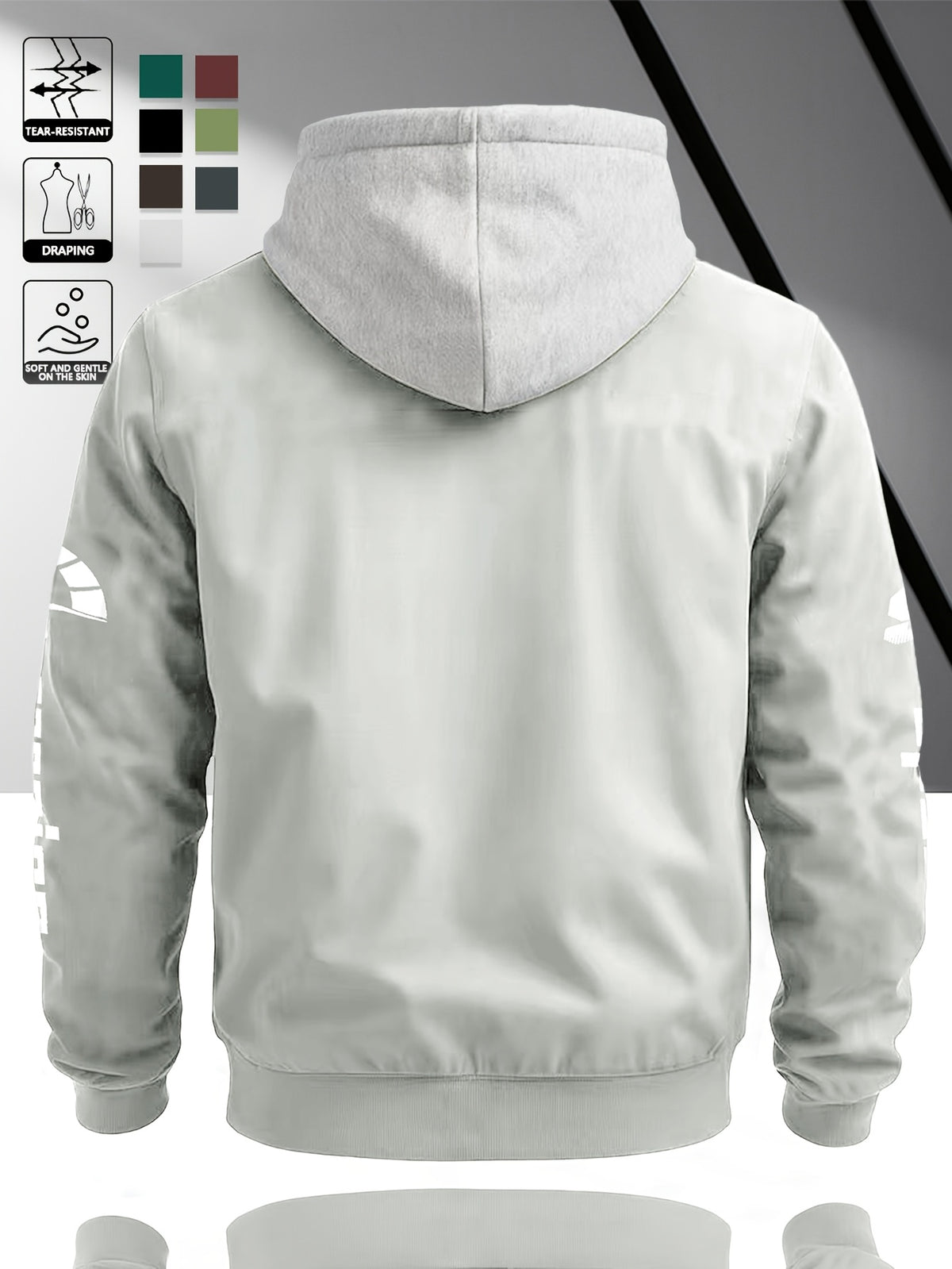 Fashion Casual Men'S Contrast Color Hooded Cardigan Long Sleeve Jacket, Letter Print, Comfortable And Versatile, Suitable for Autumn Winter JK5682, Sporty, Breathable, Regular Fit, Daily - Light Grey