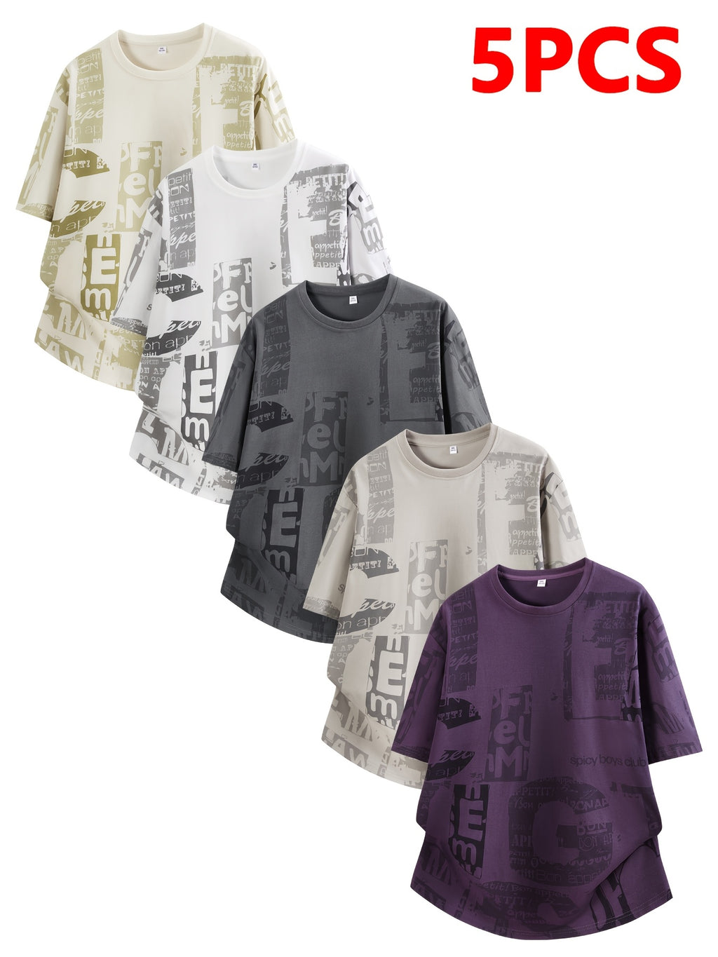 5-Pc, Men'S Summer Sports Casual T-Shirts, Round Neck Pullover Quick-Dry Tops, Fashionable Cool Pattern Short Sleeves, Suitable for Daily Outdoor Running Exercise Beach Party Street Teenager Father Gift Couple Matching - Mixed colors