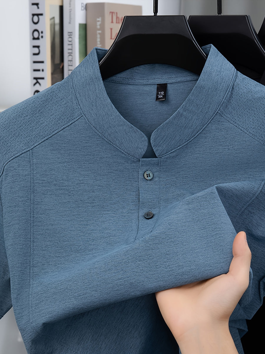 Stand-up Collar Youth Summer Short-sleeve New Style Half-sleeve Top, Pullover Outerwear, Solid Color Versatile Garment - Ha Qing
