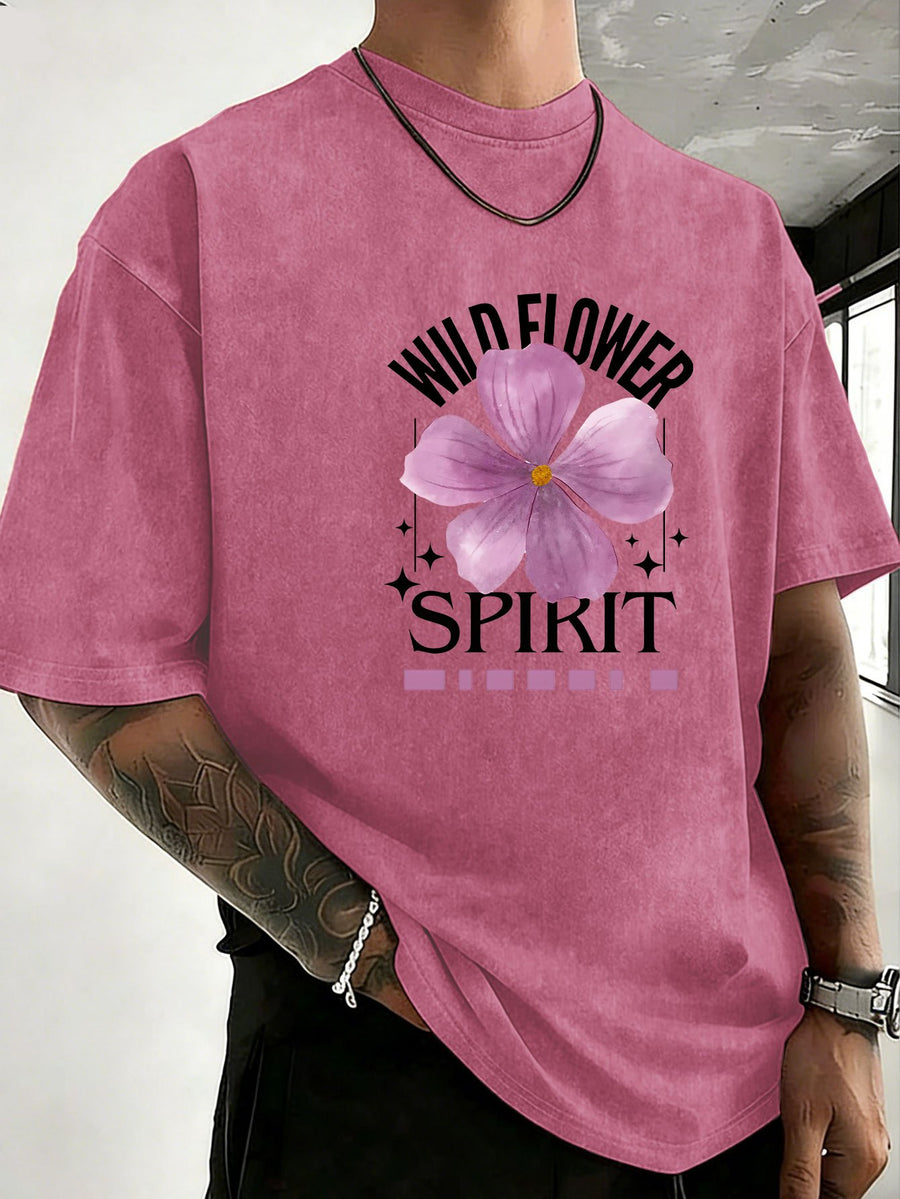 Mid-Summer Vacation Style Unisex T-Shirt, Pure Washed Distressed, Double-Sided Print, Breathable And Sweat-Absorbent, Loose Fit Outdoor Hiking Sports Trendy Casual Short Sleeve, Sweat-Resistant - Rose Red