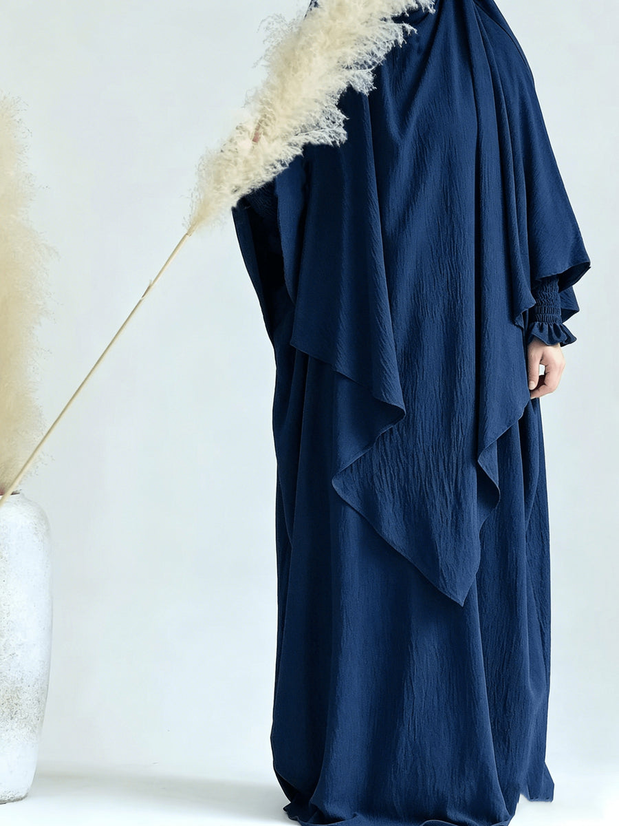 2pcs Prayer Set, Women'S Abaya, Khimar Set, Islamic Clothing, Modest Fashion, Two-Piece Abaya Set, Loose Fit Abaya, Long Sleeve Abaya, Full Length Abaya, Prayer Dress - Navy Color