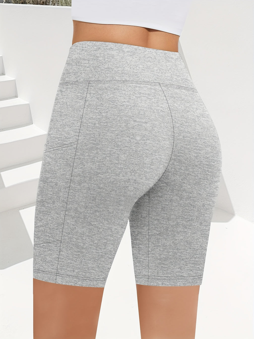Summer Fashion High-Waist Capri Pants with Pockets - Light Hemp Grey