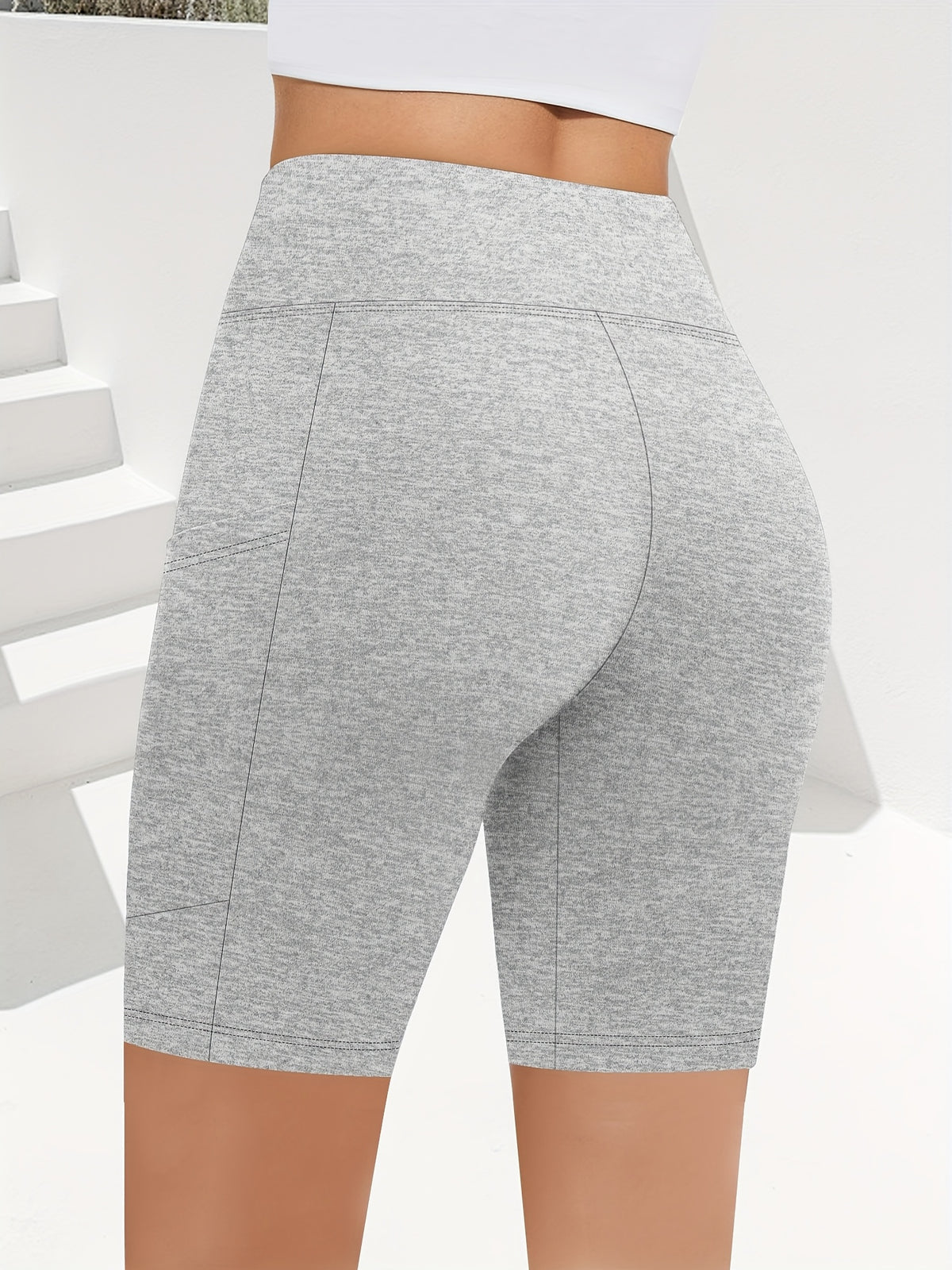 Summer Fashion High-Waist Capri Pants with Pockets - Light Hemp Grey