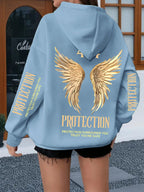 2026 Autumn/Winter New Sweatshirt (Hooded Sweatshirt Without Pockets, Women'S Style) with Animal Flowers, Letters And Other Elements Printed Fashionable And Trendy New Hooded Sweatshirt, Versatile Casual Long-Sleeved Sweatshirt - Light Blue