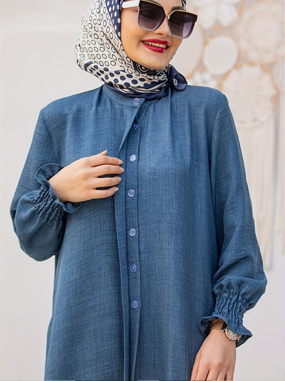 Elegant Pure Muslim Two-Piece Set for Ramadan in The Middle East - Stylish And Comfortable Design, Perfect for Everyday Wear And Home Relaxation (Without a Headscarf) - Cloud Water Blue