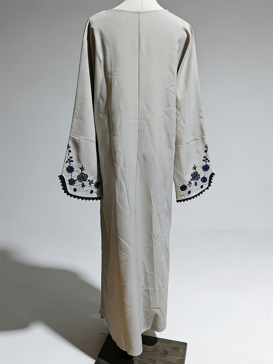 New Long Robe Middle Eastern Muslim Fashion Embroidery Elegant Ramadan Prayer Dress Batwing Sleeve Dress - Apricot