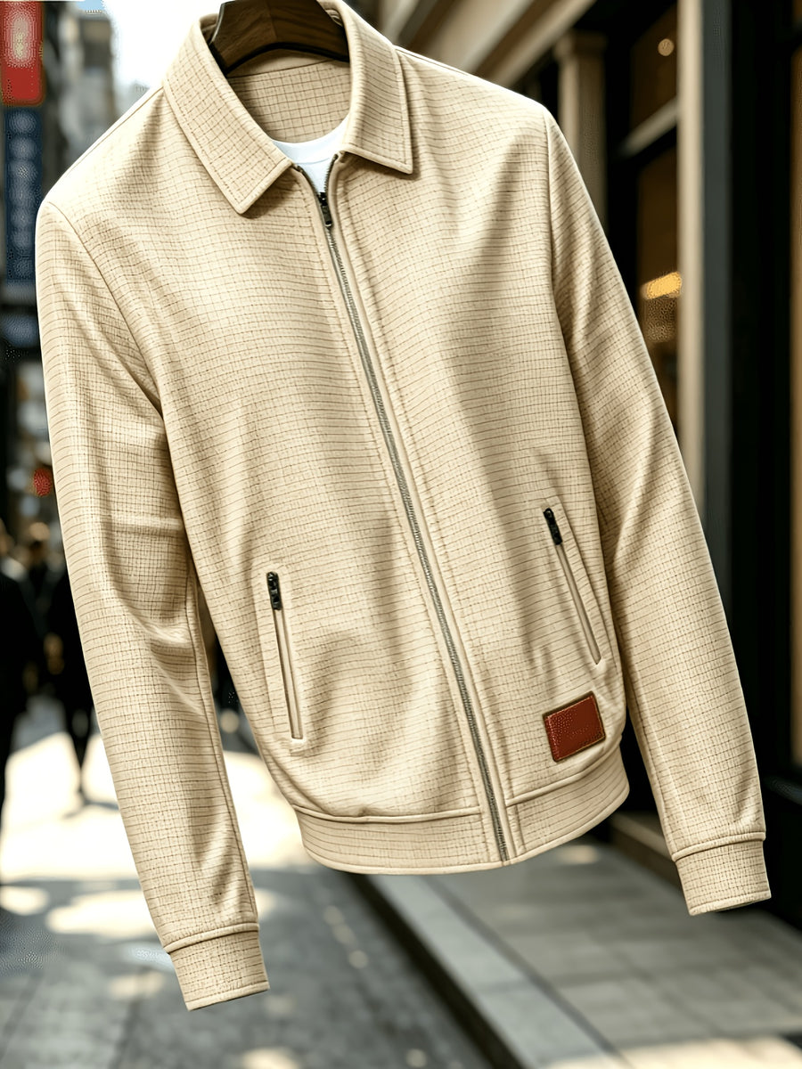 Men'S Fashion Waffle Collar Long Sleeve Open Front Cardigan Sweater Jacket - Khaki