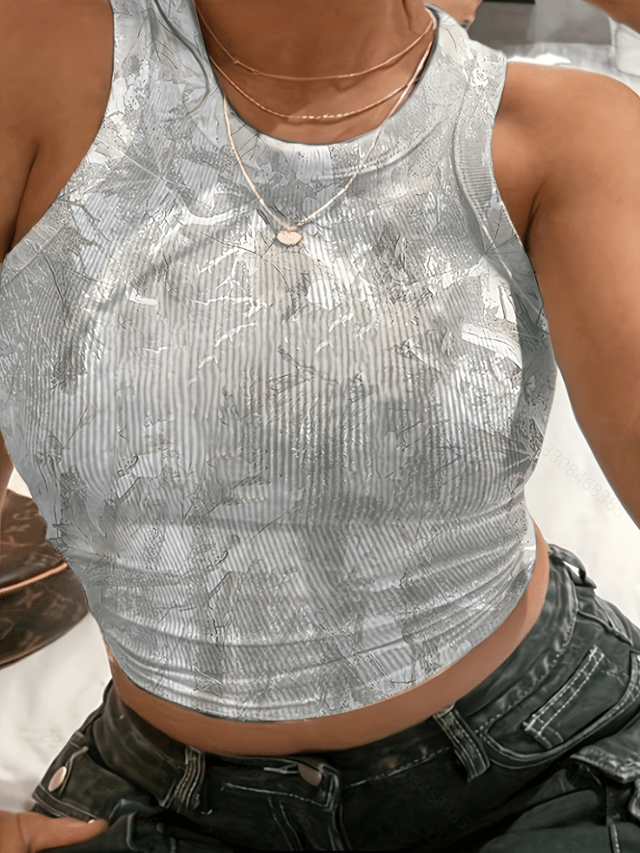 Women'S Fashionable Tight Printed Crop Top - Multicolor