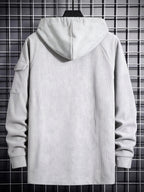 Christmas ! 1pc Men'S Corduroy Hooded Sweatshirt, Multi-Pocket Design, Retro Casual Style, Loose Fit, Ideal for Autumn/Winter Daily Outdoor Activities - White