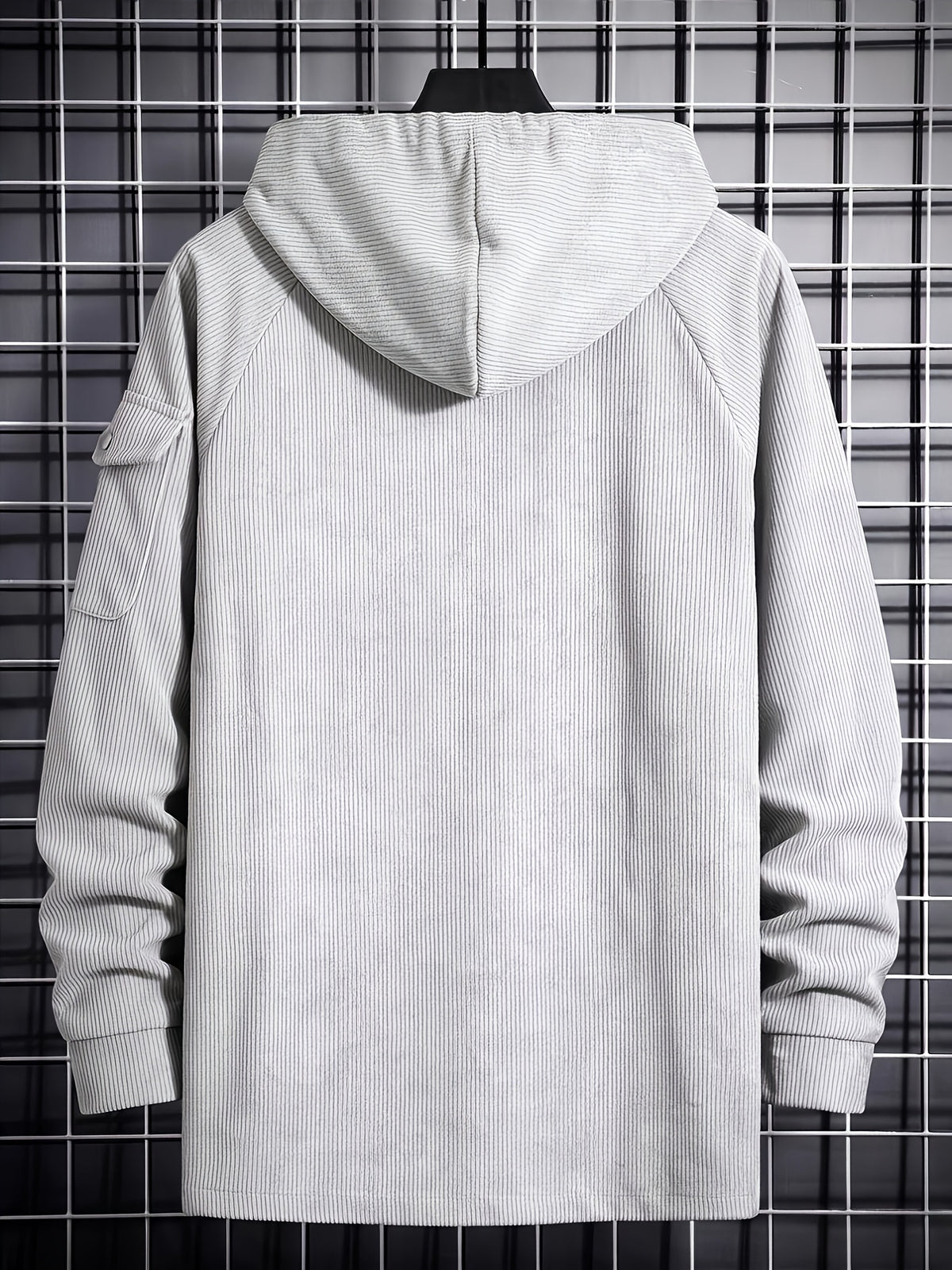 Christmas ! 1pc Men'S Corduroy Hooded Sweatshirt, Multi-Pocket Design, Retro Casual Style, Loose Fit, Ideal for Autumn/Winter Daily Outdoor Activities - White