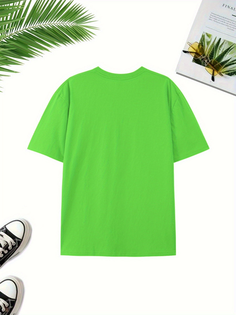 Dark Blue Washed Men'S Casual Short-Sleeved Easy Print Fashion Sports Trendy Versatile Half-Sleeve Breathable T-Shirt Comfortable Home Base Shirt - Grass Green